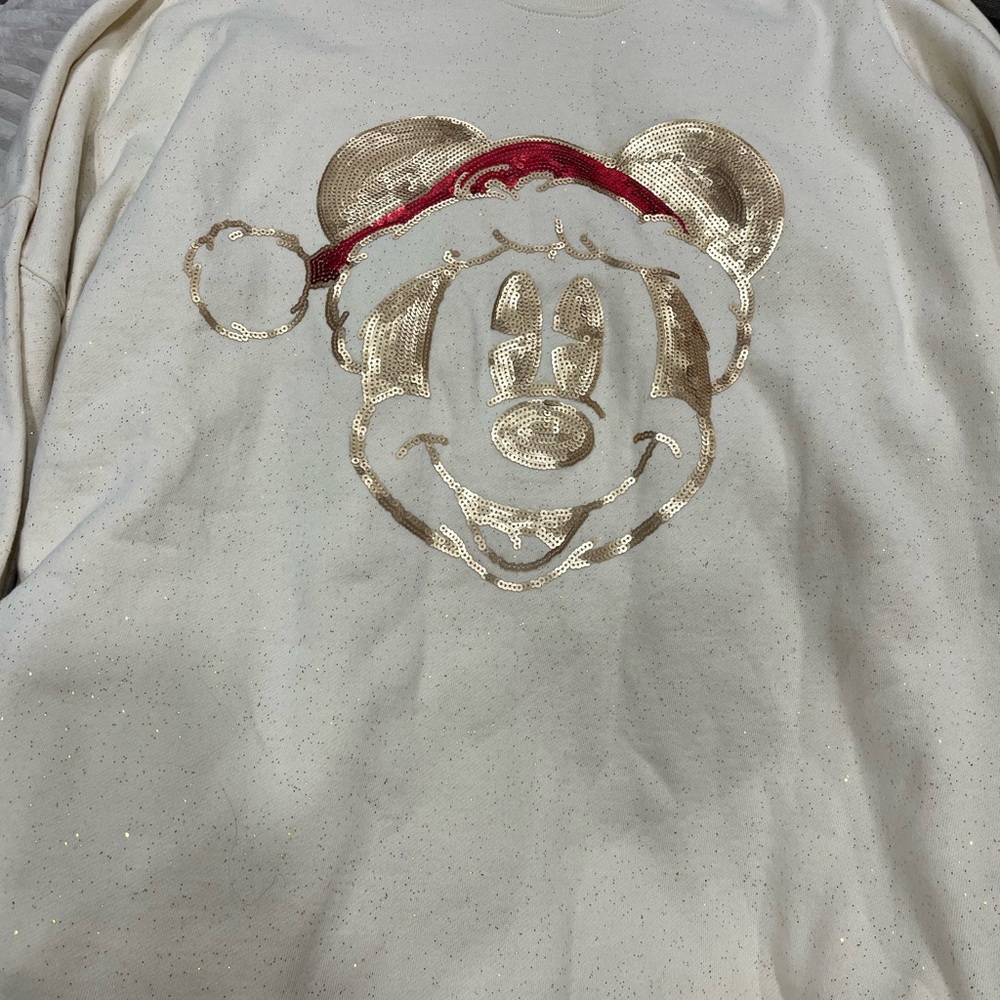 Disney Cream Holiday Shirt with Gold and Red Accents